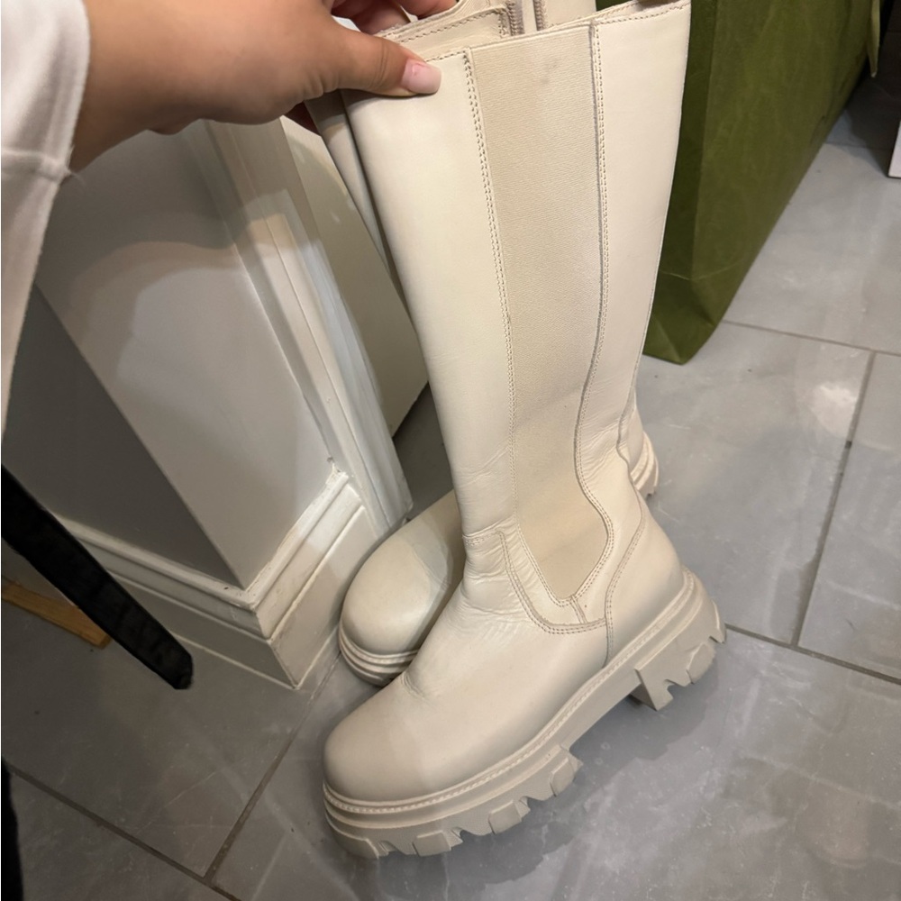 Women's Cream Knee-High Boots